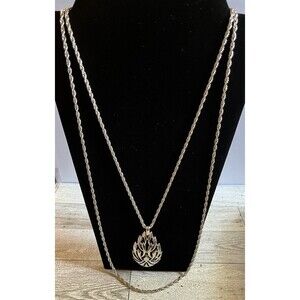 Vintage Trifari Silver Plated Double Chain Pendant Necklace Signed